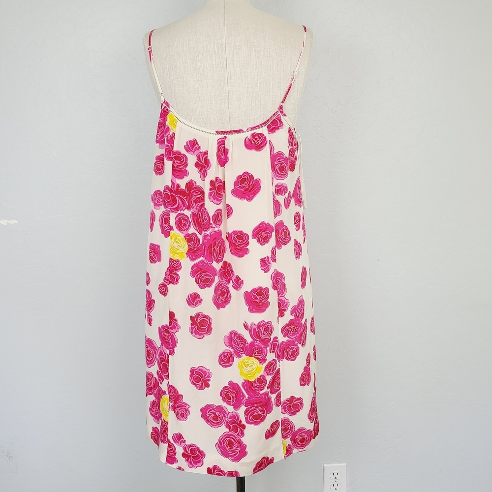 Moulinette Soeurs Pink Silk Shift Dress Floral‎ Pleated Neckline Knee Length 10 - Picture 5 of 8